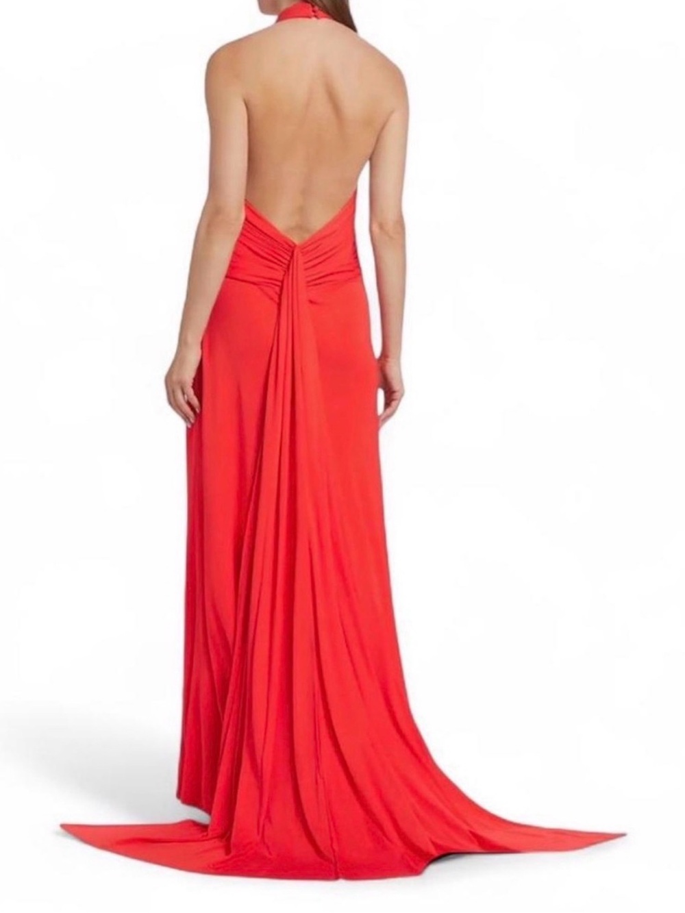STAUD Red One-Shoulder Halter Gown with Thigh Slit - Picture 3 of 8